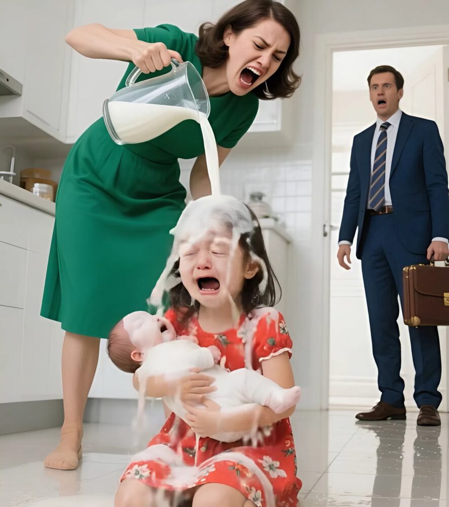A millionaire was returning from London with gifts for his children — but when he opened the door and saw his mother-in-law pouring milk over his little girl’s head