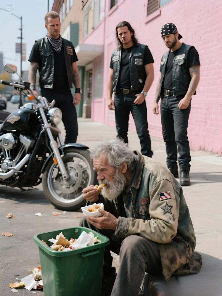 An 82-year-old veteran searching through trash receives an unexpected gesture from bikers
