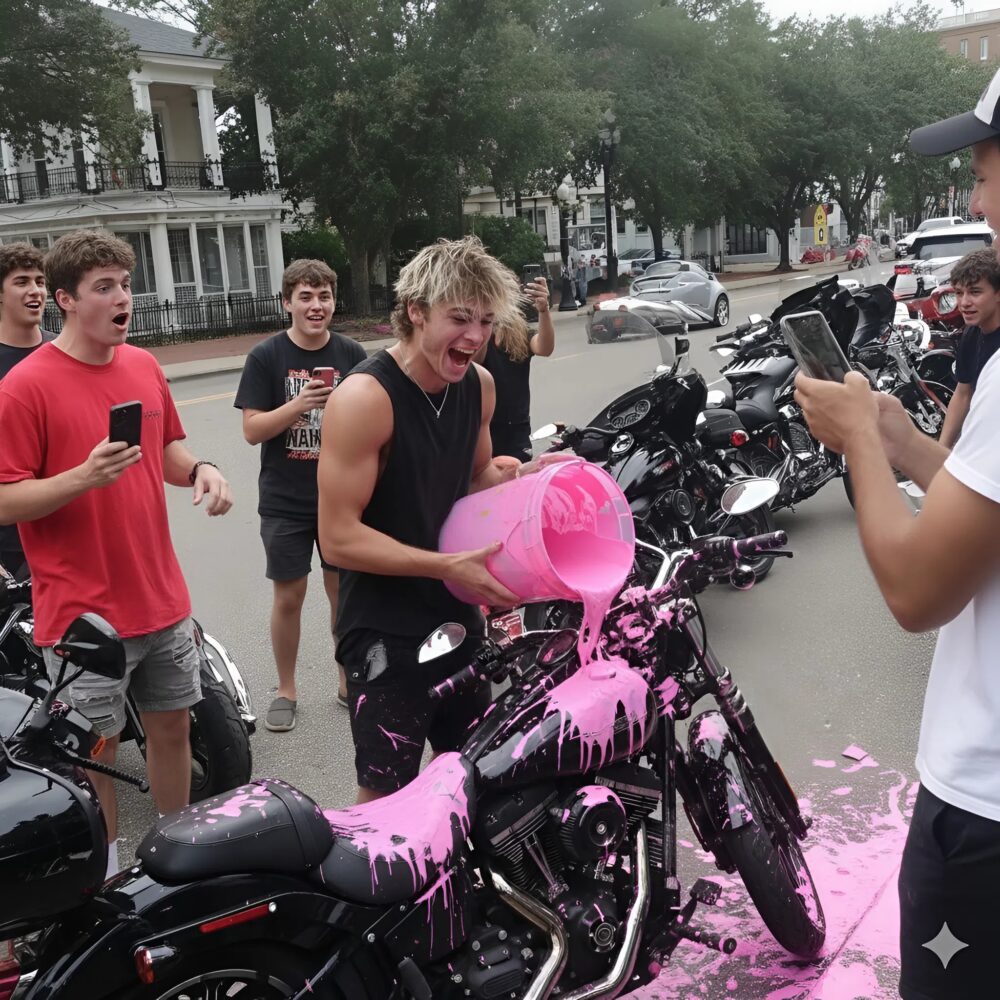Immature tiktoker films the destruction of old bikers' motorcycles live to gain views, but something unexpected happened