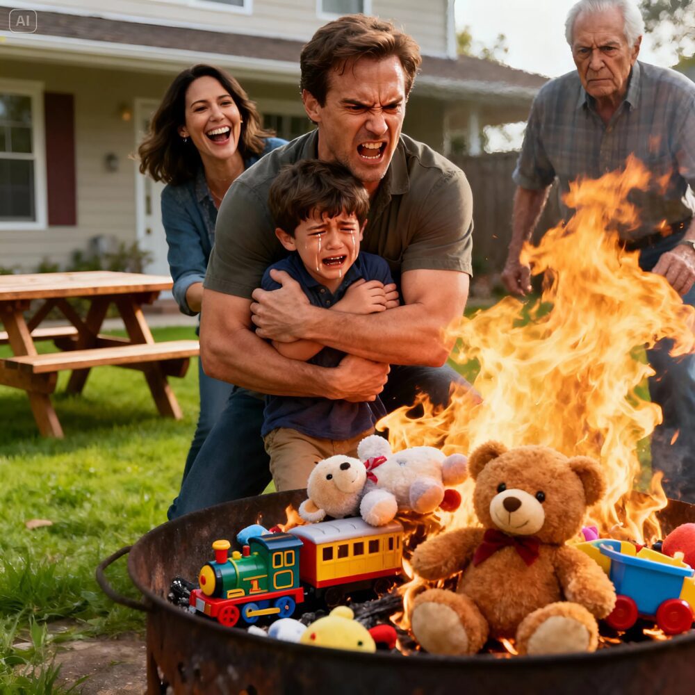 At the family barbecue, I froze when I saw the flames engulf my son's toys in the fire pit