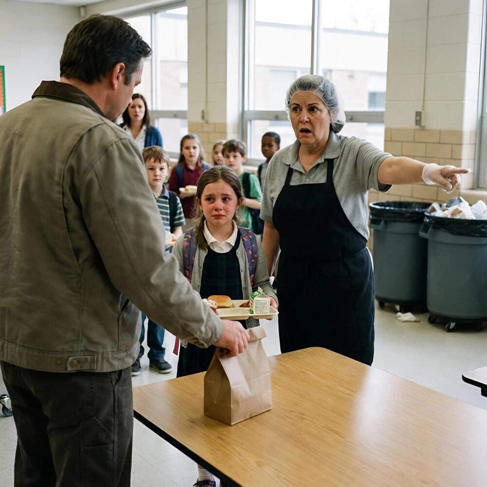 They forbade my daughter from sitting at the table and sent her to eat near the trash cans — what I did next froze the entire cafeteria