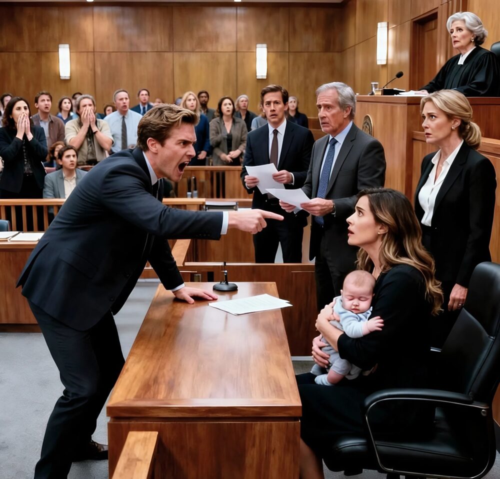 At our divorce hearing, my husband pointed at me while I held our son in my arms and shouted: — Take your child and leave