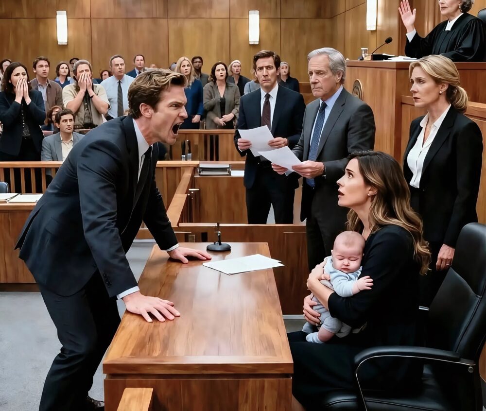 At our divorce hearing, my husband pointed at me while I held our son in my arms and shouted: — Take your child and leave