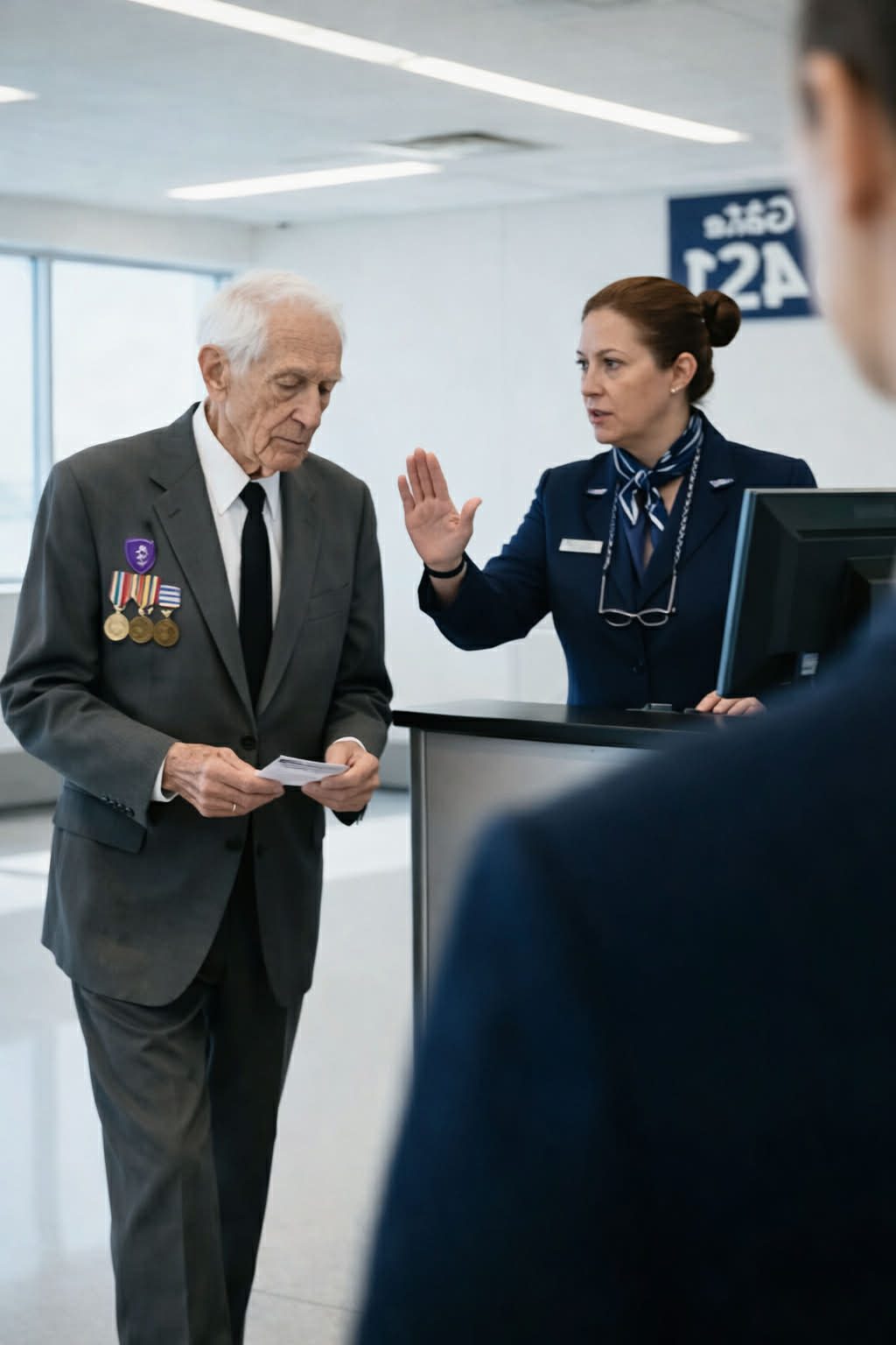 — Sir, there seems to be a problem with your ticket, said the airport employee to the veteran, gently raising his hand to stop him