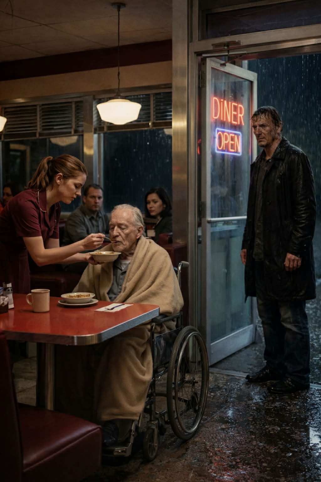 A billionaire reluctantly stopped at a rundown diner and inside, he noticed an attentive waitress who was feeding an elderly disabled man. What he discovered that night completely changed his life