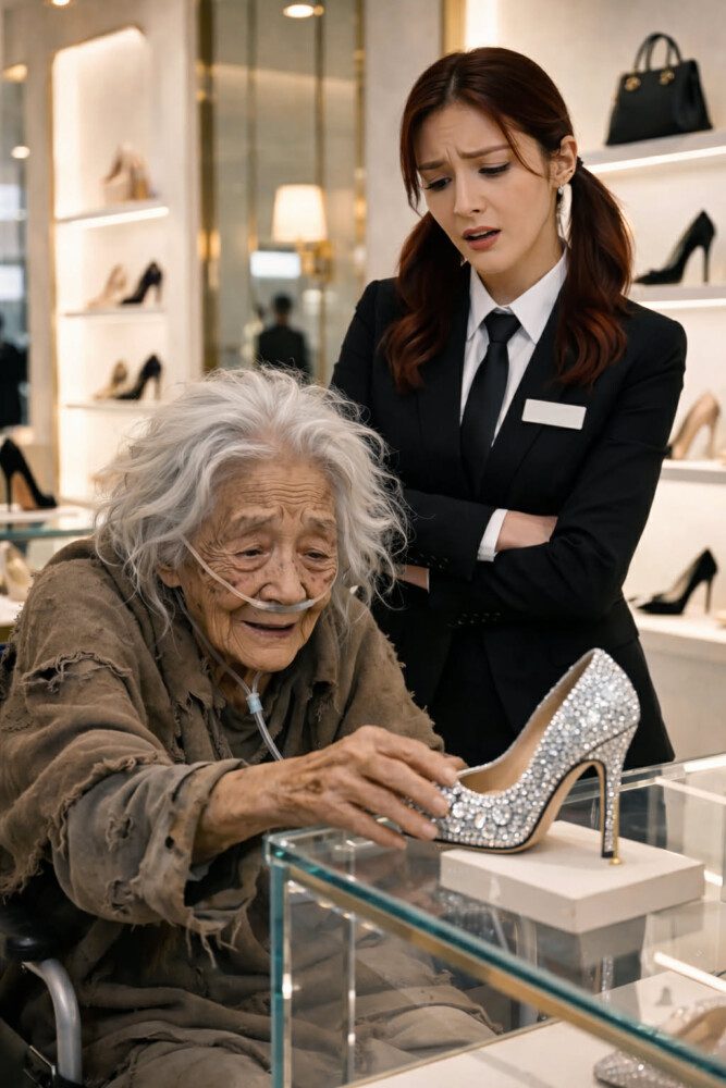 —They are magnificent! said the sick old woman as she touched the shoes in the luxury store, but the saleswoman grabbed her wheelchair and brusquely guided the woman toward the exit