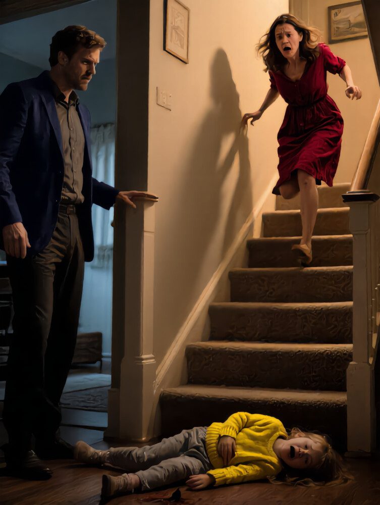 When I came home, I found my child lying at the foot of the stairs… and the most terrifying thing was that my husband was standing there, laughing