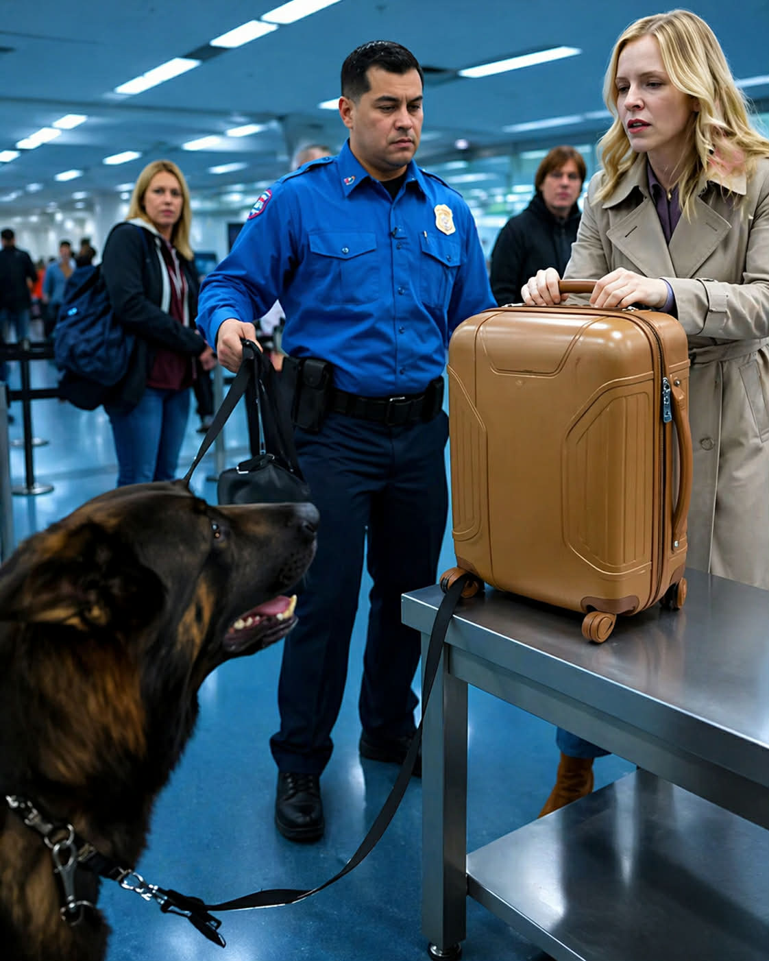 The dog K9 Bear discovers a terrifying secret in a luxury suitcase completely shocking an experienced officer