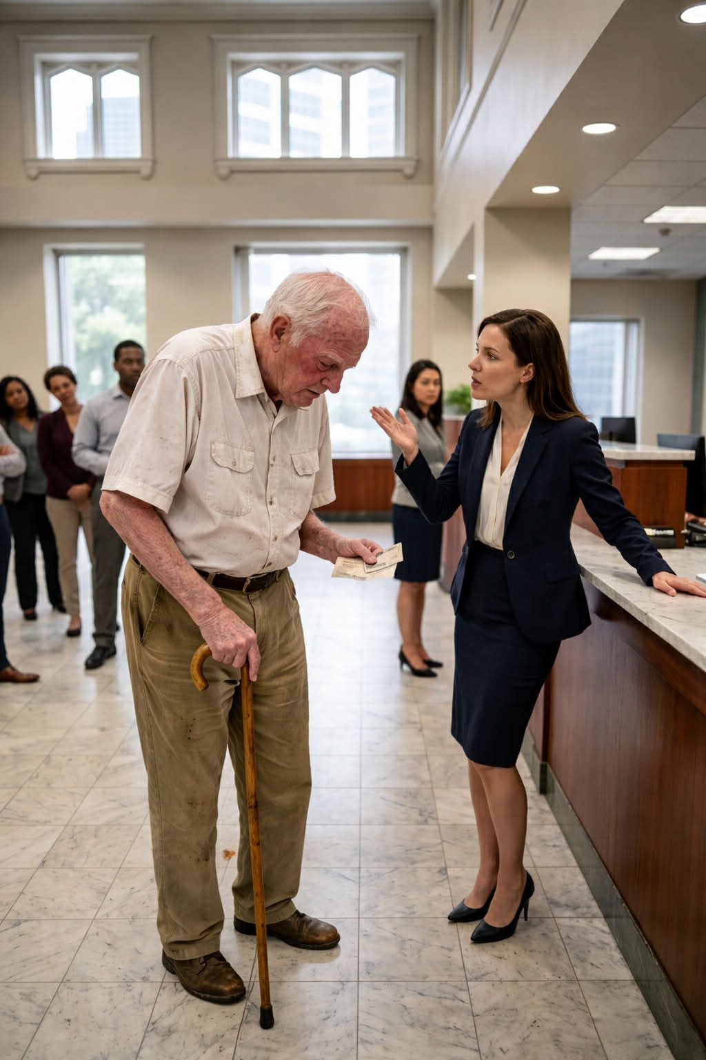 A bank director humiliates an old man in front of clients, but three hours later, something happens that leaves everyone speechless