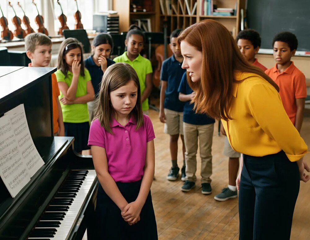 “Do you really think you can play properly with such small and clumsy hands?” said the teacher to the little girl, who lowered her head, ashamed and moved